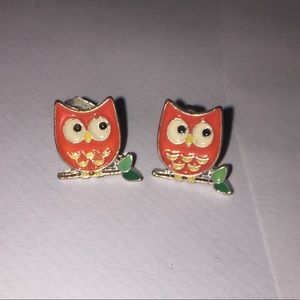 Cute orange and green owl earrings